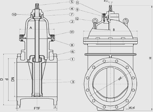 Чертеж задвижки METALPOL тип 111 UGSF, Ду 350 - 500 мм