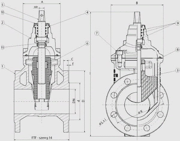 Чертеж задвижки METALPOL тип 111 UGSF